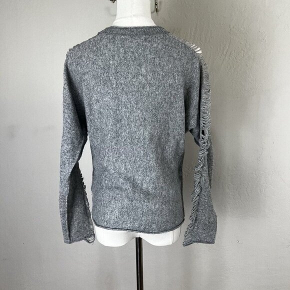 n:PHILANTHROPY Sweater Wool Cashmere Blend‎ Distressed Sleeve Gray Size Medium - Picture 4 of 10